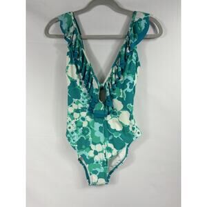 Michael Kors Swim One Piece Bathing Suit Swimsuit Teal Blue White Floral 10